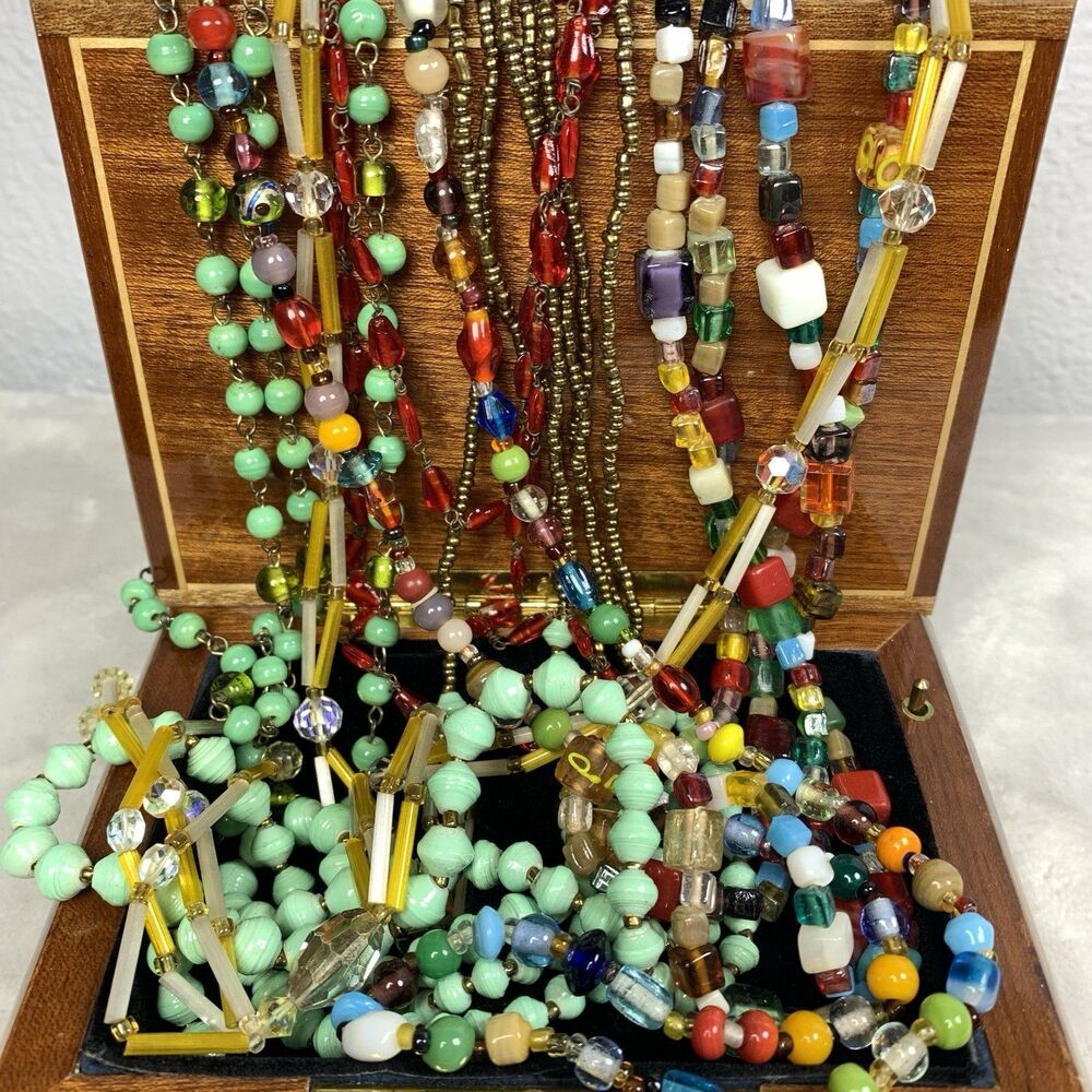 Vintage Beaded Necklace Lot of 6 Boho Festival Layering Multicolor Lucite Retro